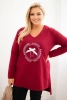 Bluzka damska z dłuższym tyłem i nadrukiem bordowa