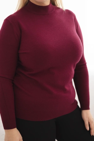 Sweter damski Plus Size z wiskozy z golfem bordowy