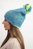 Czapka damska zimowa z wełną w ozdobny splot z pomponem K467 jeansowa