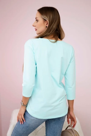 Bluzka z grafiką 3D z cyrkoniami miętowa