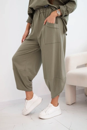 Komplet bawełniany bluza + spodnie jasny khaki