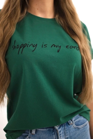Bluzka Shopping is my cardio ciemno zielona