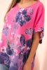 Bluzka damska bawełniana z kwiatowym nadrukiem i krótkim rękawem różowa