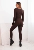 Komplet damska z prążkowanej wiskozy z długim rękawem i legginsami brązowy