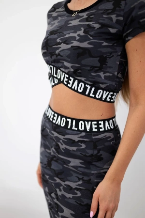 Komplet bluzki ze spódniczką moro grafitowy+czarny