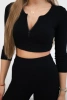 Komplet prążkowany krótki top czarny
