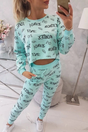 Komplet z napisami miętowa