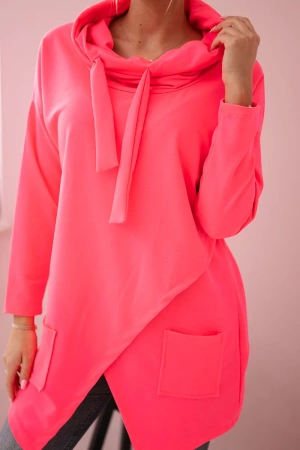 Tunika z kopertowym przodem Oversize różowy neon
