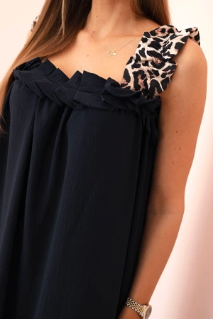 Sukienka damska z ramiączkami w panterkę granatowa