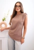 Bluzka damska elegancka z marszczeniem i asymetrycznym krojem camelowy