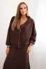 Komplet damska z wiskozą z rozpinaną bluzą i długą sukienką brązowy