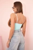 Bluzka body damska na ramiączka z marszczeniem i dekoltem V miętowa