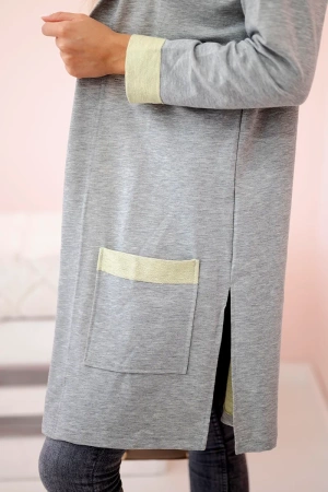 Narzutka dwukolorowa z kapturem żółty+szary