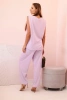 Komplet damski z wiskozy bez rękawów i prostymi spodniami jasny fioletowy