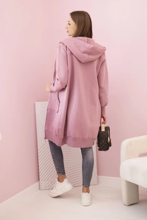 Bluza damska ocieplana z kapturem i zamkiem ciemno różowa