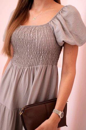 Sukienka damska wiskozowa z bufiastym rękawem i marszczoną górą fango