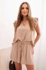 Komplet damski z wiskozy bluzka z falbankami i krótkie szorty camelowy