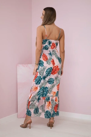 Sukienka z motywem liści pudrowy róż