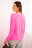 Sweter damski z miękkiej dzianiny z dekoltem V różowy neon