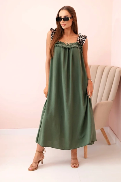 Sukienka damska z ramiączkami w panterkę khaki