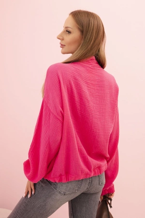 Koszula damska muślinowa z długim rękawem różowa