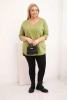 Bluzka damska bawełniana Plus Size z dekoltem V i podwijanym rękawem oliwkowa