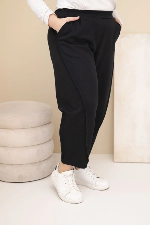 Spodnie damskie bawełniane Plus Size o luźnym kroju z wysokim stanem czarne