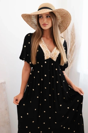 Sukienka damska z wiskozy z wiązaniem na plecach czarna