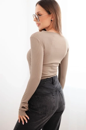 Bluzka damska prążkowana z marszczeniem z boku fango
