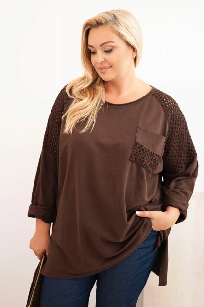 Bluza damska Plus Size bawełniana z nadrukiem brązowa