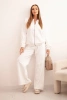 Komplet damski bawełniany z szeroką nogawką i bluzą na suwak ecru