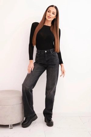 Bluzka damska z kaszmiru z okrągłym dekoltem i długim rękawem czarna