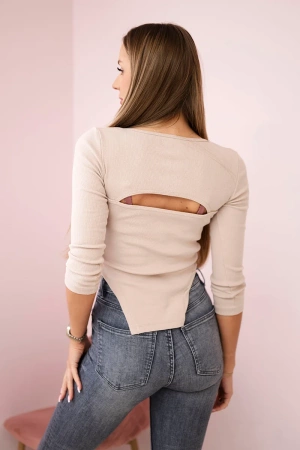 Bluzka z dekoltem prążkowana ciemno beżowa