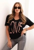 Bluzka damska bawełniana z dekoltem V i nadrukiem LOVE czarna