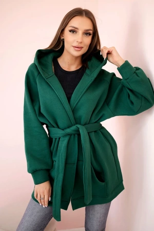 Narzutka ocieplana wiązana w pasie ciemno zielona