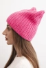 Czapka damska zimowa z wełną o kocim fasonie z prążkowanej dzianiny K419 różowa