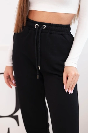 Spodnie damskie bawełniane z gumką w pasie czarne