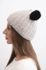 Czapka damska zimowa wełniana z pomponem K433 beżowa