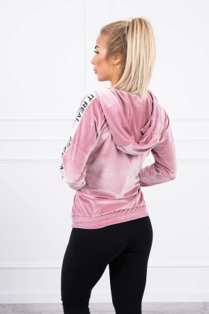 Bluza welurowa z kapturem pudrowy róż