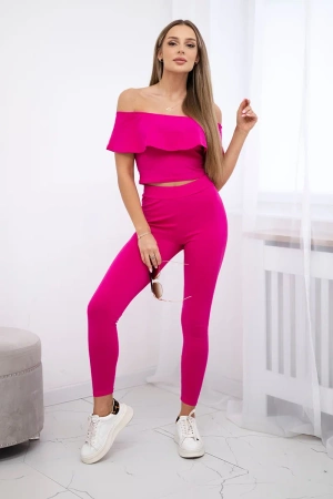 Komplet z falbanką fuksja