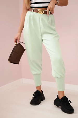 Spodnie z paskiem i kieszeniami masełko ciemno miętowe