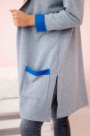 Narzutka dwukolorowa z kapturem chabrowy+szary