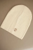 Czapka damska prążkowana z ozdobnym guzikiem z dodatkiem wełny i modalu ecru