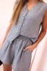 Komplet damski wiskozowy kamizelka na guziki i szorty grafitowy melanż