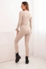 Komplet damska z prążkowanej wiskozy z długim rękawem i legginsami beżowy