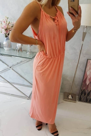 Sukienka boho z rozporkiem łososiowa