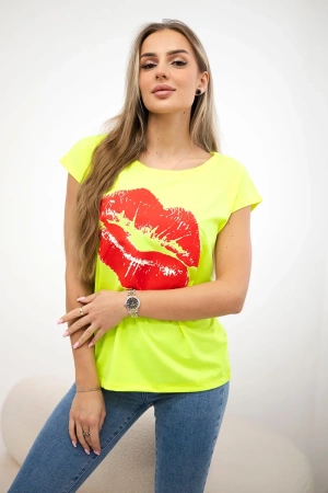 Bluzka z nadrukiem ust żółty neon+czerwony