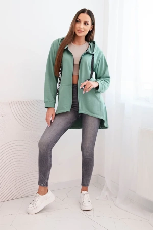 Bluza z dłuższym tyłem i kapturem ciemno miętowa