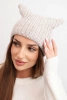 Czapka damska zimowa z wełną o kocim fasonie z prążkowanej dzianiny K419 beżowa