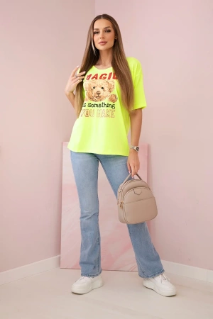 Bluzka z nadrukiem Magic żółty neon
